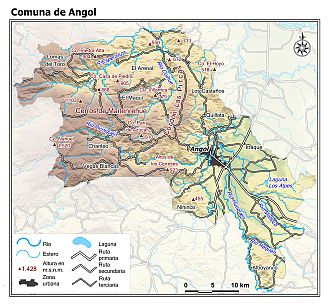 Mapa de la comuna de Angol con fondo coloreado