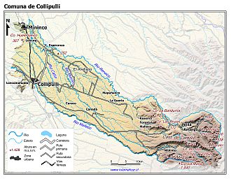 Mapa de la comuna de Collipulli con fondo coloreado