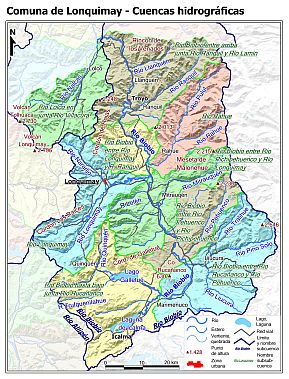 Mapa con de las cuencas hidrográficas de la comunas
