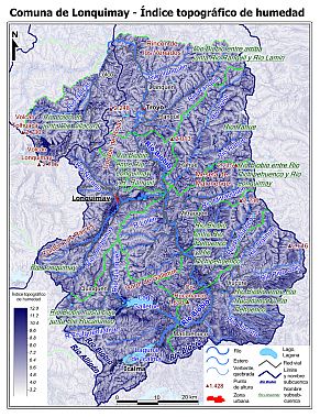 Mapa de la distribución del índice topográfico de humedad