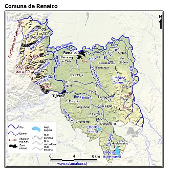 Mapa de la comuna de Renaico con fondo coloreado