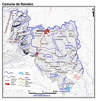 Mapa de la comuna de Renaico con fondo blanco sombreado