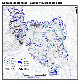 Mapa de la hidrografía de la comuna