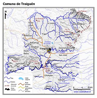Mapa de la comuna de Traiquén con fondo blanco sombreado