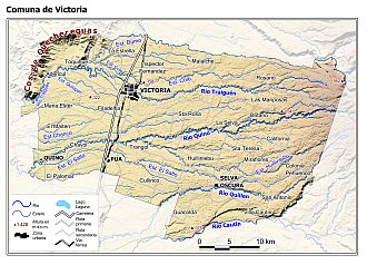 Mapa de la comuna de Victoria con fondo coloreado