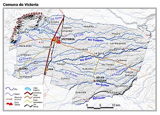 Mapa de la comuna de Victoria con fondo blanco sombreado
