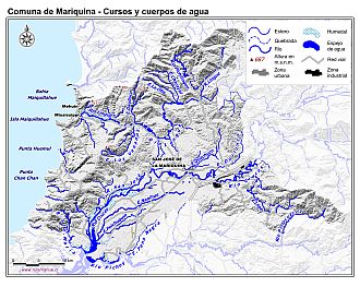 Mapa de la hidrografía de la comuna